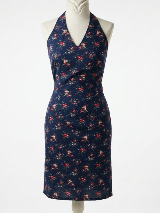 Ralph Lauren Dresses & Skirts - Vintage 90s Ralph Lauren Tartan Label Floral Halter Dress Navy Cotton • Size 8